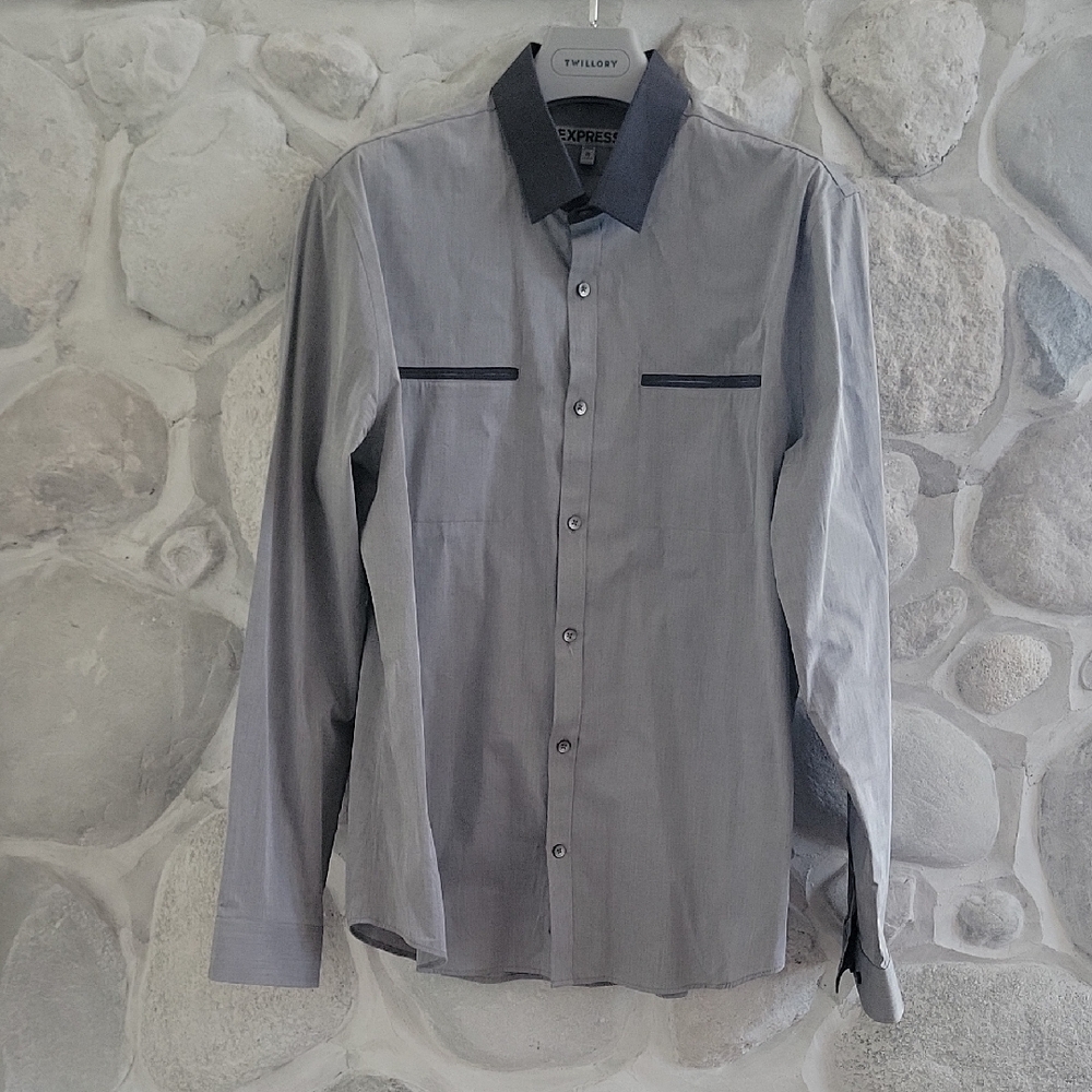 Express Two-Tone Gray and Black Men's Dress Shirt